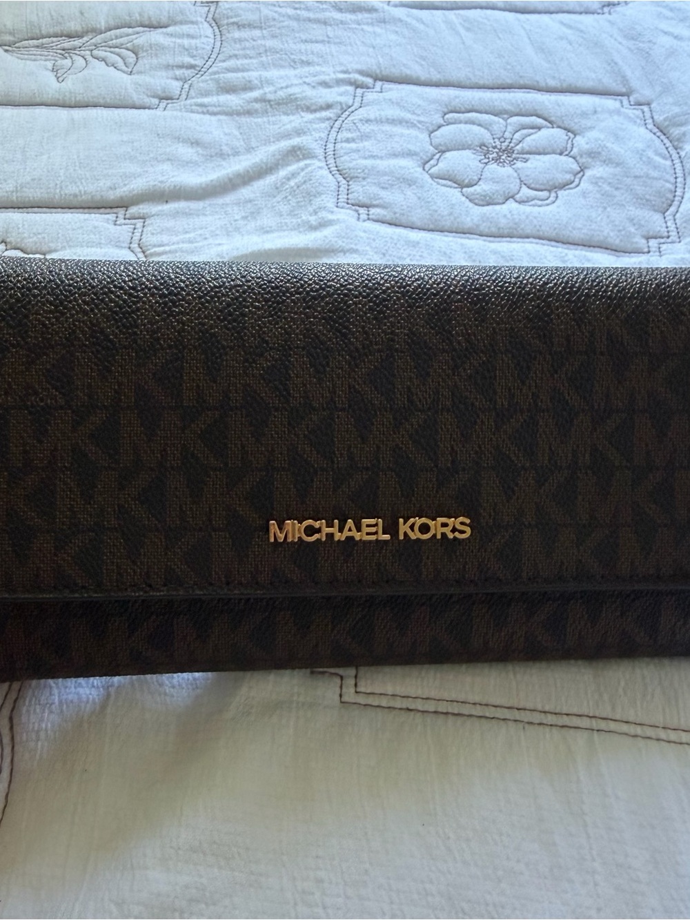 Michael Kors Brown MK Logo Card Holder with Gold Logo